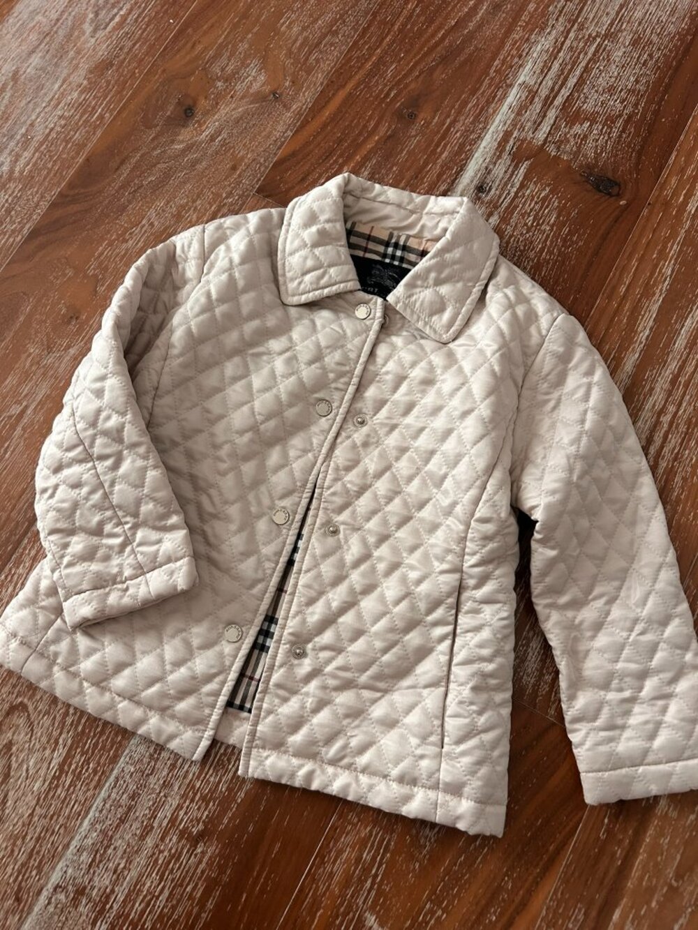 Burberry Kids Quilted Jacket Ivory Nova Check Lined Size 4 Girls Snap Front